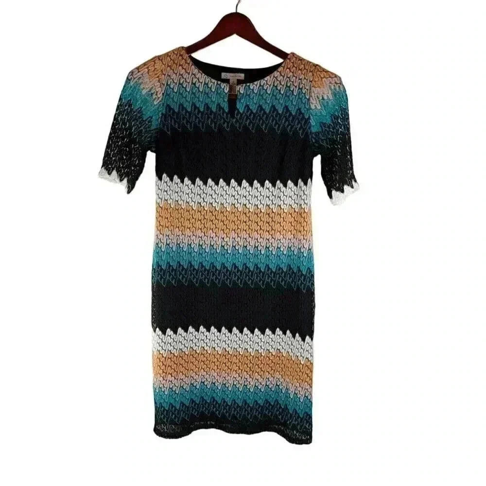 Cb Established 1962 Womens Dress Multicolor Short Sleeve Keyhole Neck Pullover 8